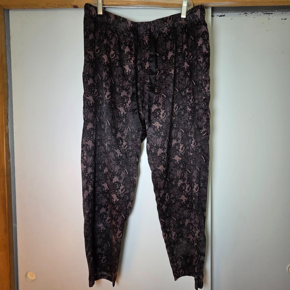 Gilligan & O'Malley Womens Floral Satin Pajama Pants Size M Black Loungewear